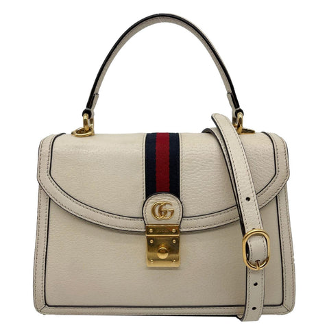 GUCCI Ophidia Web Leather Top Handle Shoulder Bag Off White 651055
