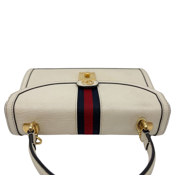 GUCCI Ophidia Web Leather Top Handle Shoulder Bag Off White 651055
