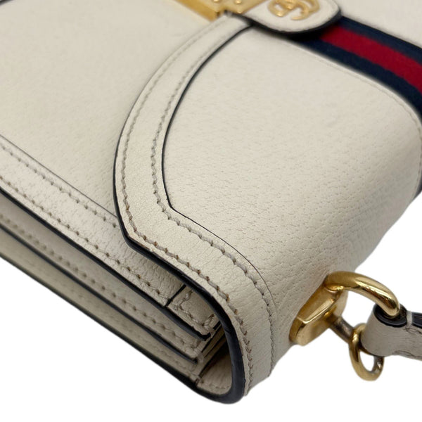 GUCCI Ophidia Web Leather Top Handle Shoulder Bag Off White 651055