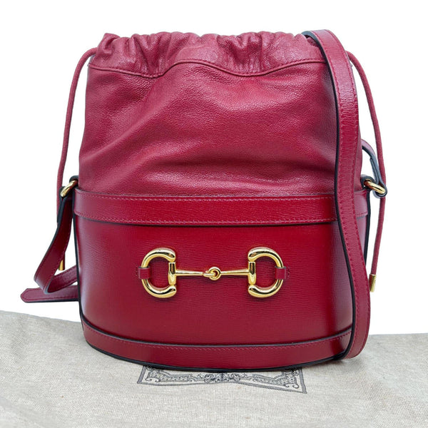 GUCCI Horsebit 1955 Leather Bucket Bag Red 602118