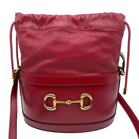 GUCCI Horsebit 1955 Leather Bucket Bag Red 602118