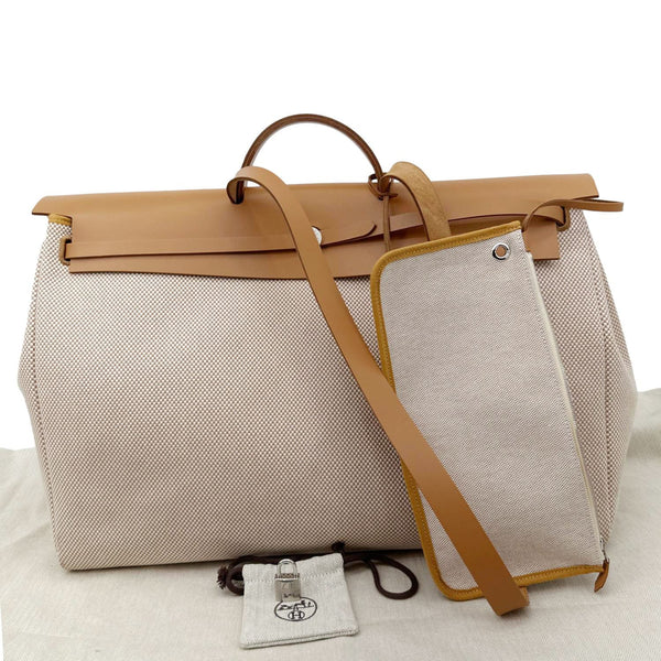 HERMES Herbag 50 Toile Canvas Tote Shoulder Bag White