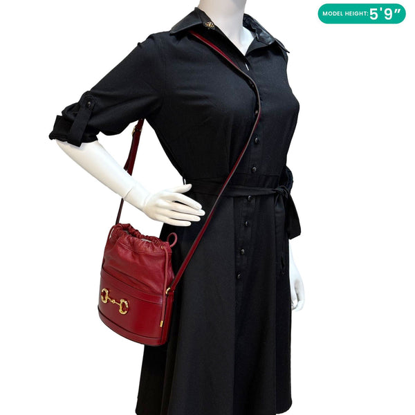 GUCCI Horsebit 1955 Leather Bucket Bag Red 602118