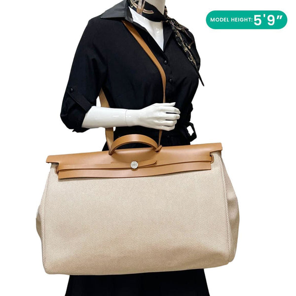 HERMES Herbag 50 Toile Canvas Tote Shoulder Bag White