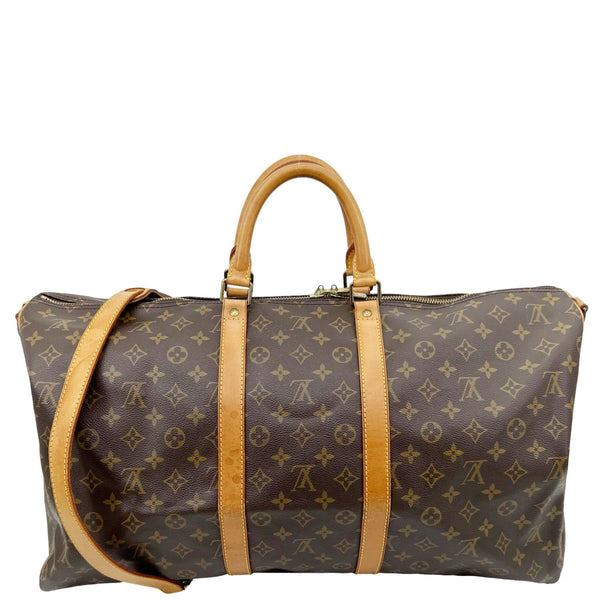 LOUIS VUITTON Keepall 55 Bandouliere Monogram Canvas Travel Bag Brown
