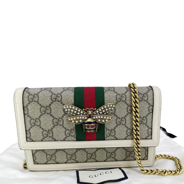 GUCCI Web Queen Margaret Mini GG Supreme Canvas Chain Wallet Beige 476079