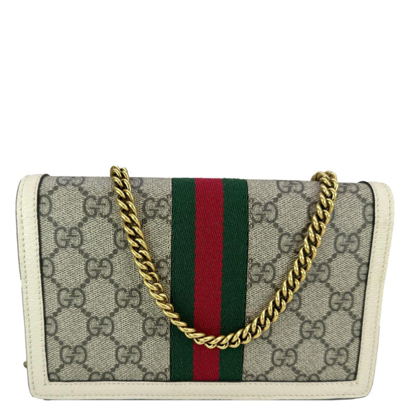 GUCCI Web Queen Margaret Mini GG Supreme Canvas Chain Wallet Beige 476079