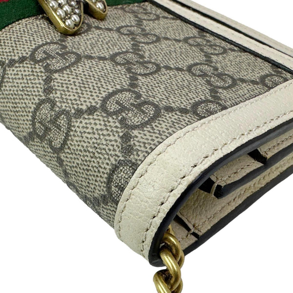 GUCCI Web Queen Margaret Mini GG Supreme Canvas Chain Wallet Beige 476079
