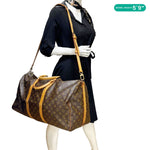 LOUIS VUITTON Keepall 55 Bandouliere Monogram Canvas Travel Bag Brown