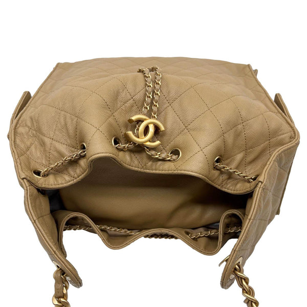 CHANEL 25 Medium Quilted Caviar Leather Shoulder Bag Biege