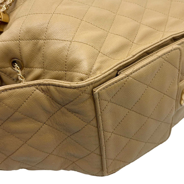 CHANEL 25 Medium Quilted Caviar Leather Shoulder Bag Biege
