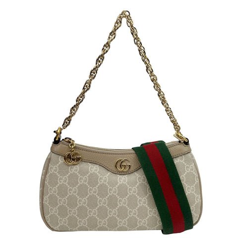 GUCCI Ophidia Web Small GG Supreme Canvas Shoulder Bag Beige 735132