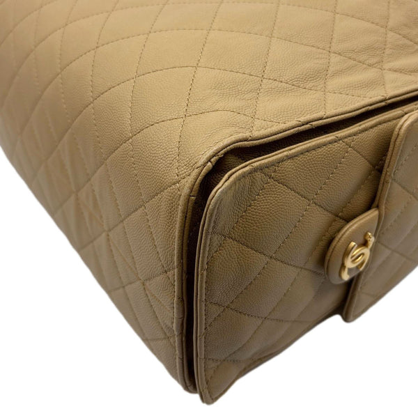 CHANEL 25 Medium Quilted Caviar Leather Shoulder Bag Biege