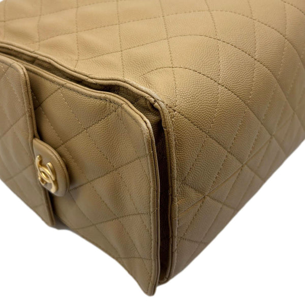 CHANEL 25 Medium Quilted Caviar Leather Shoulder Bag Biege