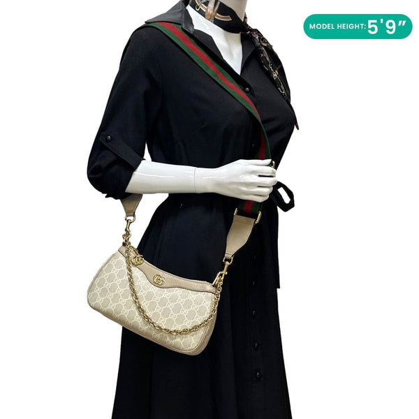 GUCCI Ophidia Web Small GG Supreme Canvas Shoulder Bag Beige 735132