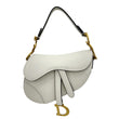 CHRISTIAN DIOR Saddle Leather Satchel Shoulder Bag Off White