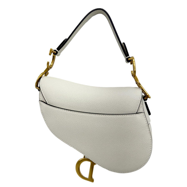 CHRISTIAN DIOR Saddle Leather Satchel Shoulder Bag Off White