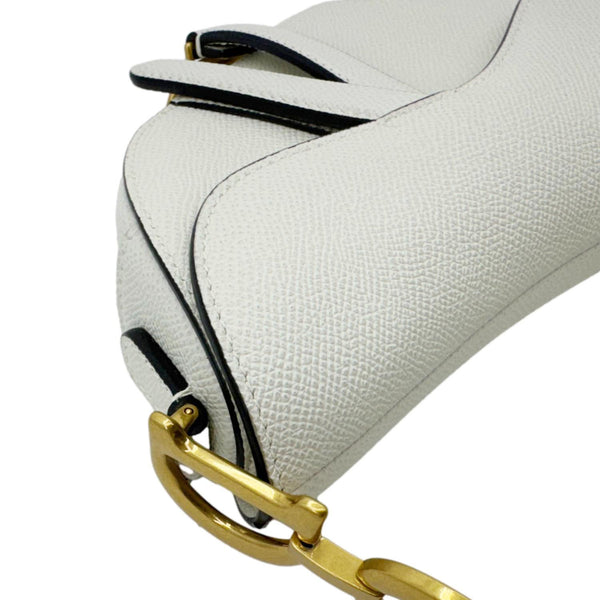 CHRISTIAN DIOR Saddle Leather Satchel Shoulder Bag Off White