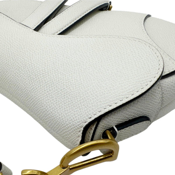 CHRISTIAN DIOR Saddle Leather Satchel Shoulder Bag Off White