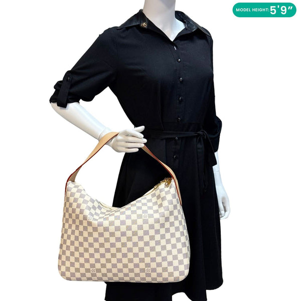 LOUIS VUITTON Slouchy MM Damier Azur Hobo Bag White