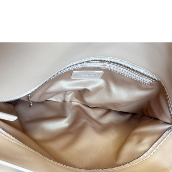 CHANEL Zip Large Quilted Lambskin Leather Tote Bag Beige