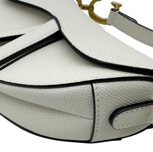 CHRISTIAN DIOR Saddle Leather Satchel Shoulder Bag Off White