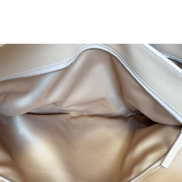 CHANEL Zip Large Quilted Lambskin Leather Tote Bag Beige