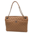 CHANEL Zip Large Quilted Lambskin Leather Tote Bag Beige