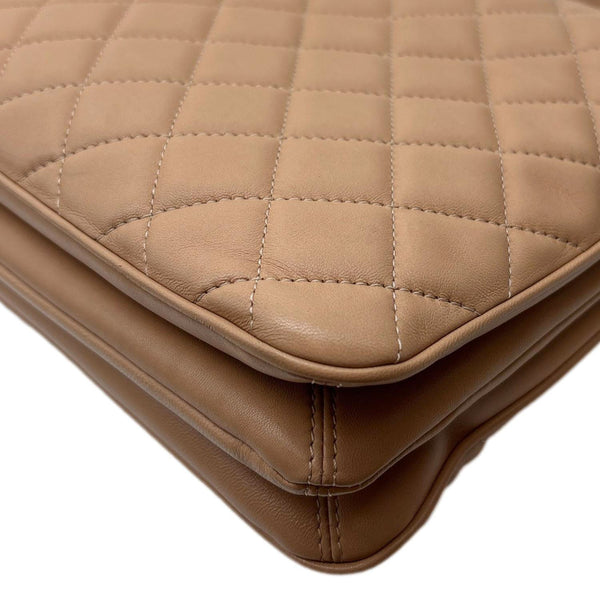 CHANEL Zip Large Quilted Lambskin Leather Tote Bag Beige