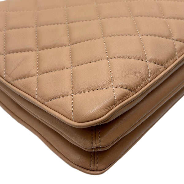 CHANEL Zip Large Quilted Lambskin Leather Tote Bag Beige