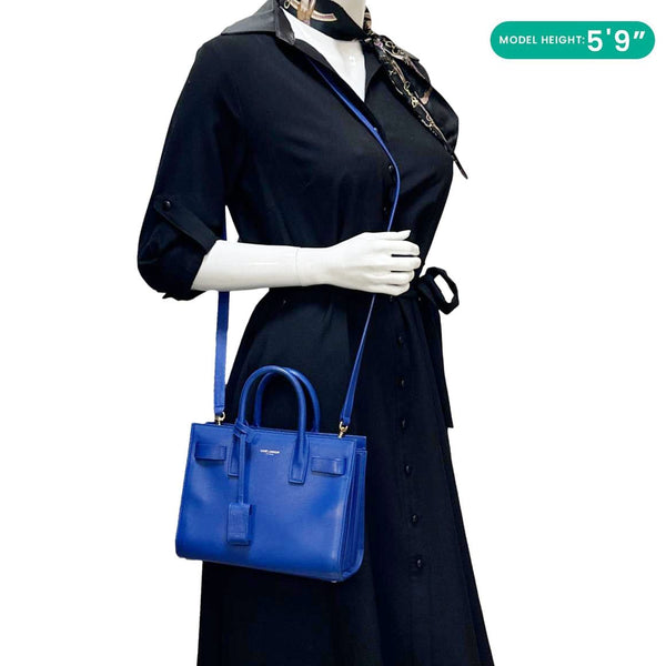 YVES SAINT LAURENT Sac de Jour Nano Calfskin Leather Satchel Bag Blue