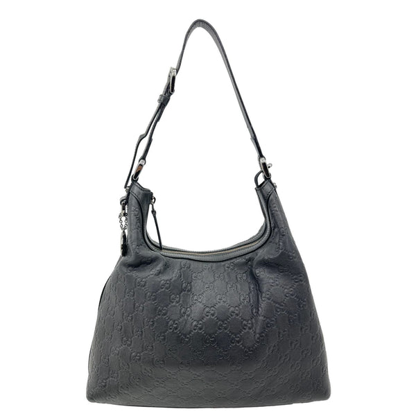 GUCCI GG Embossed Leather Hobo Bag Black 339553