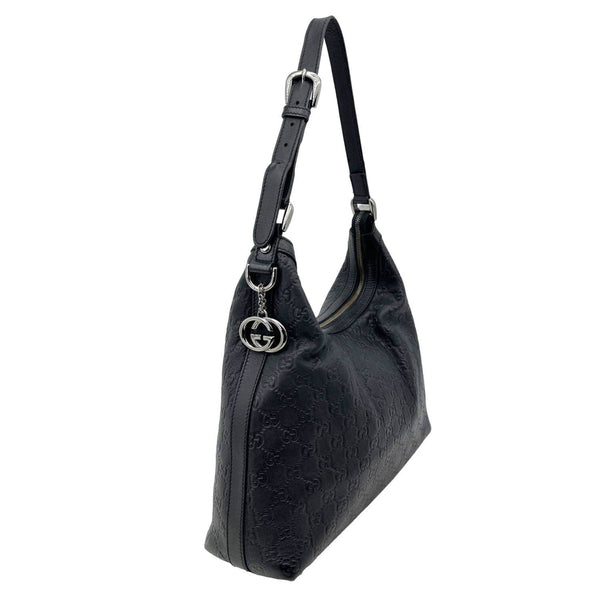 GUCCI GG Embossed Leather Hobo Bag Black 339553