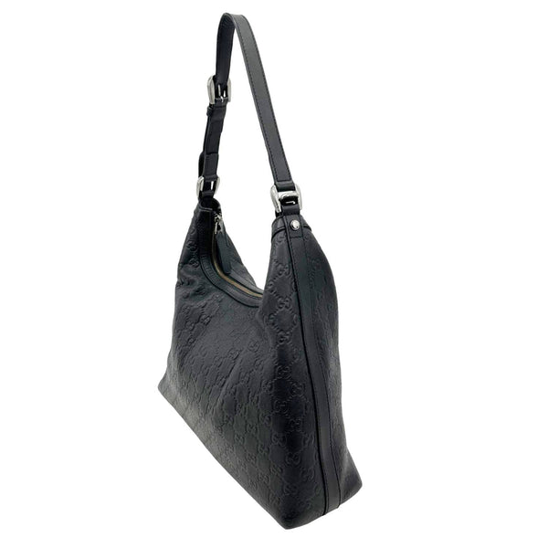 GUCCI GG Embossed Leather Hobo Bag Black 339553