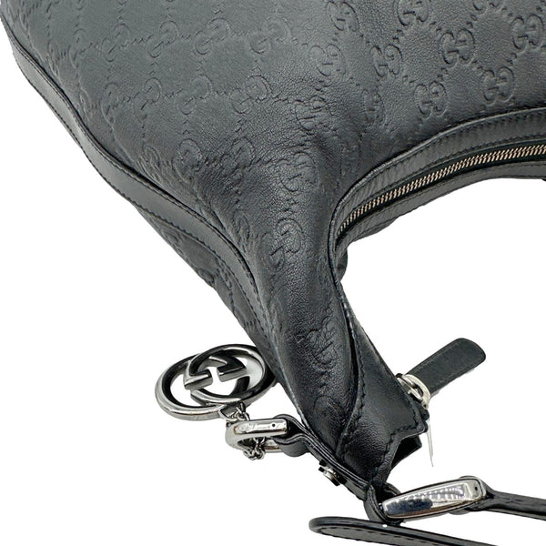 GUCCI GG Embossed Leather Hobo Bag Black 339553