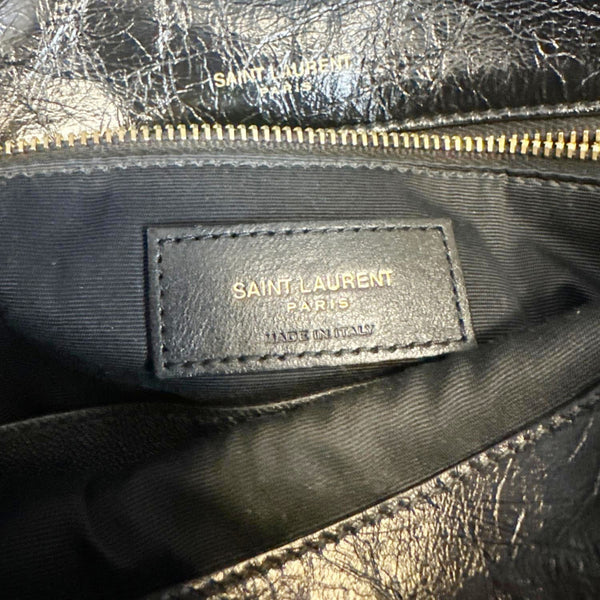 YVES SAINT LAURENT Niki Medium Crinkled Leather Shoulder Bag Black