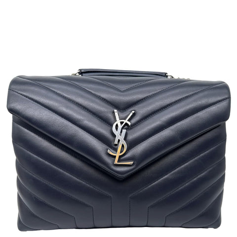 YVES SAINT LAURENT Loulou Medium Quilted Leather Crossbody Bag Navy Blue