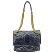 YVES SAINT LAURENT Niki Medium Crinkled Leather Shoulder Bag Black
