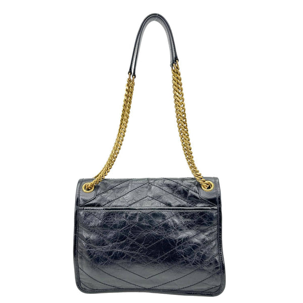 YVES SAINT LAURENT Niki Medium Crinkled Leather Shoulder Bag Black