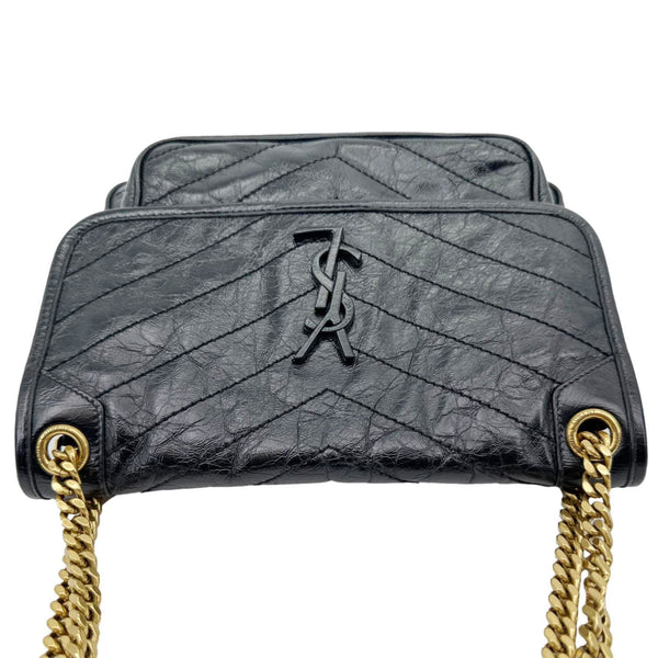 YVES SAINT LAURENT Niki Medium Crinkled Leather Shoulder Bag Black