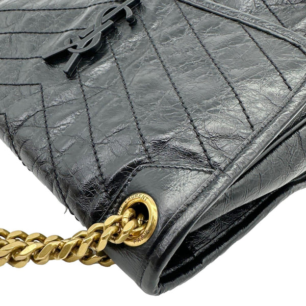 YVES SAINT LAURENT Niki Medium Crinkled Leather Shoulder Bag Black