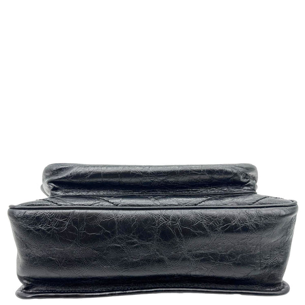 YVES SAINT LAURENT Niki Medium Crinkled Leather Shoulder Bag Black