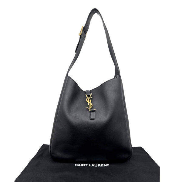 YVES SAINT LAURENT Le 5 a 7 Large Supple Calfskin Leather Soft Hobo Bag Black