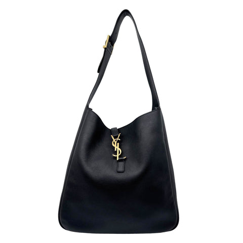 YVES SAINT LAURENT Le 5 a 7 Large Supple Calfskin Leather Soft Hobo Bag Black