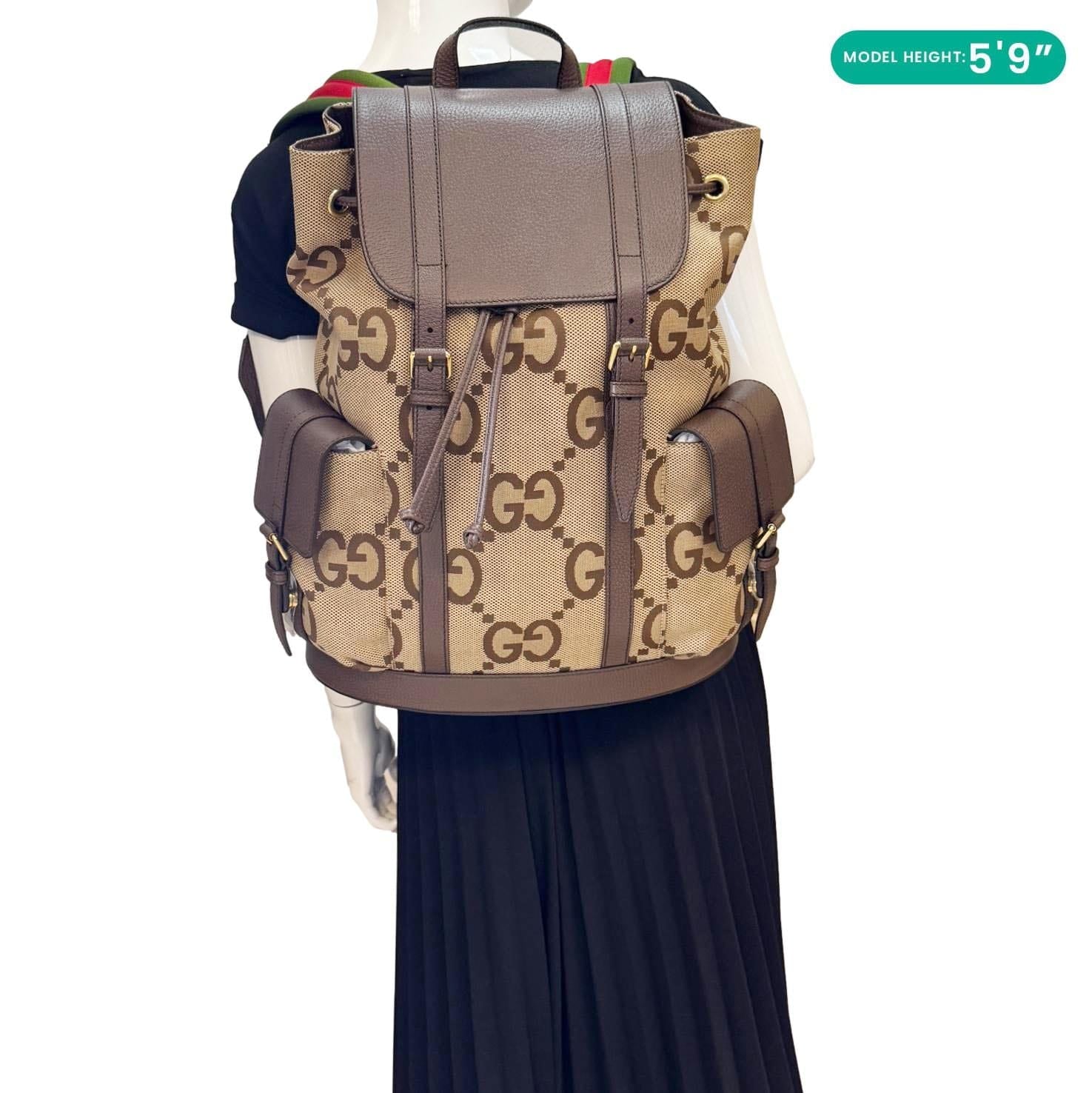 brown leather gucci backpack Gucci Brown Monogram Jumbo GG Canvas and Leather Backpack
