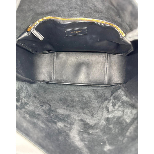 YVES SAINT LAURENT Le 5 a 7 Large Supple Calfskin Leather Soft Hobo Bag Black
