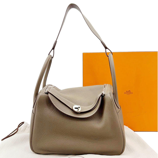 HERMES Lindy 30 Taurillon Clemence Leather Shoulder Bag Taupe