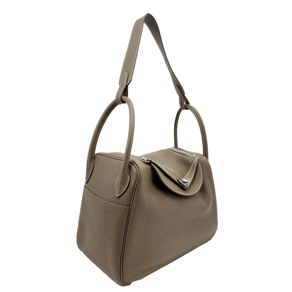 HERMES Lindy 30 Taurillon Clemence Leather Shoulder Bag Taupe
