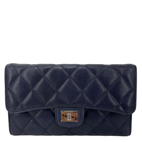 CHANEL Reissue Long Flap Quilted Caviar Leather Wallet Navy Blue