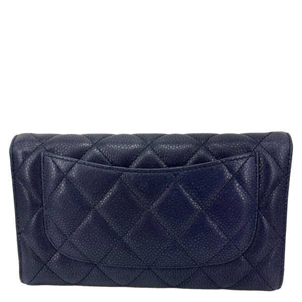 CHANEL Reissue Long Flap Quilted Caviar Leather Wallet Navy Blue
